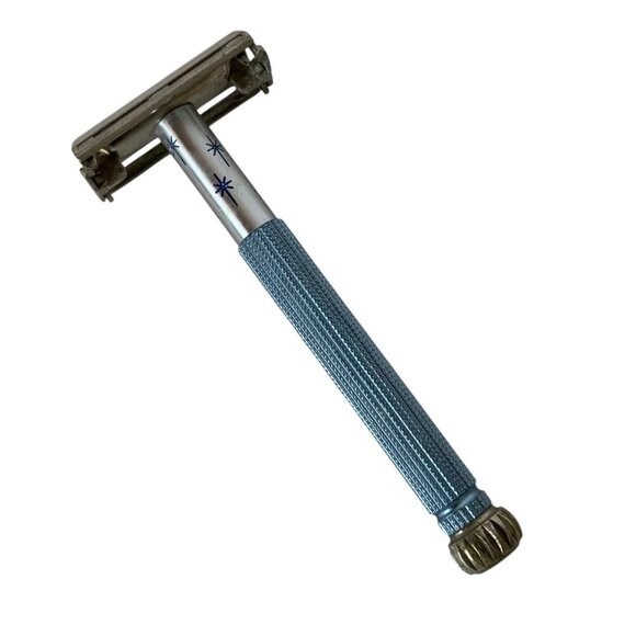 Vintage Lady Gillette Blue Atomic Starburst Safety Razor Twist To Open 1960s USA - Picture 1 of 5
